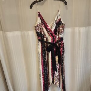 Aidan Mattox Elegant Sequin Dress with Black Accent